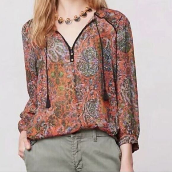 Anthropologie Tops - Anthropologie NIYA Edme & Esyllte Paisley Medallion Semi Sheer Peasant Blouse